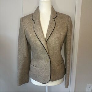 Chic Tan Wool Blazer with Black Trim